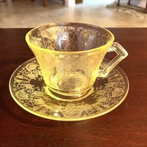 Vtg Hazel Atlas Florentine #2 'Poppy' Yellow Glass Cup & Saucer - 5 Available